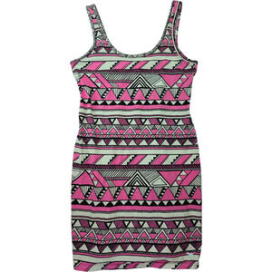 PINK Victoria's Secret Bodycon Tank Dress S Pink Tribal Print Fitted Y2K Retro